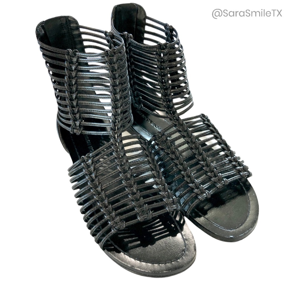 SIGERSON MORRISON Designer Black Leather Strappy Gladiator Sandals